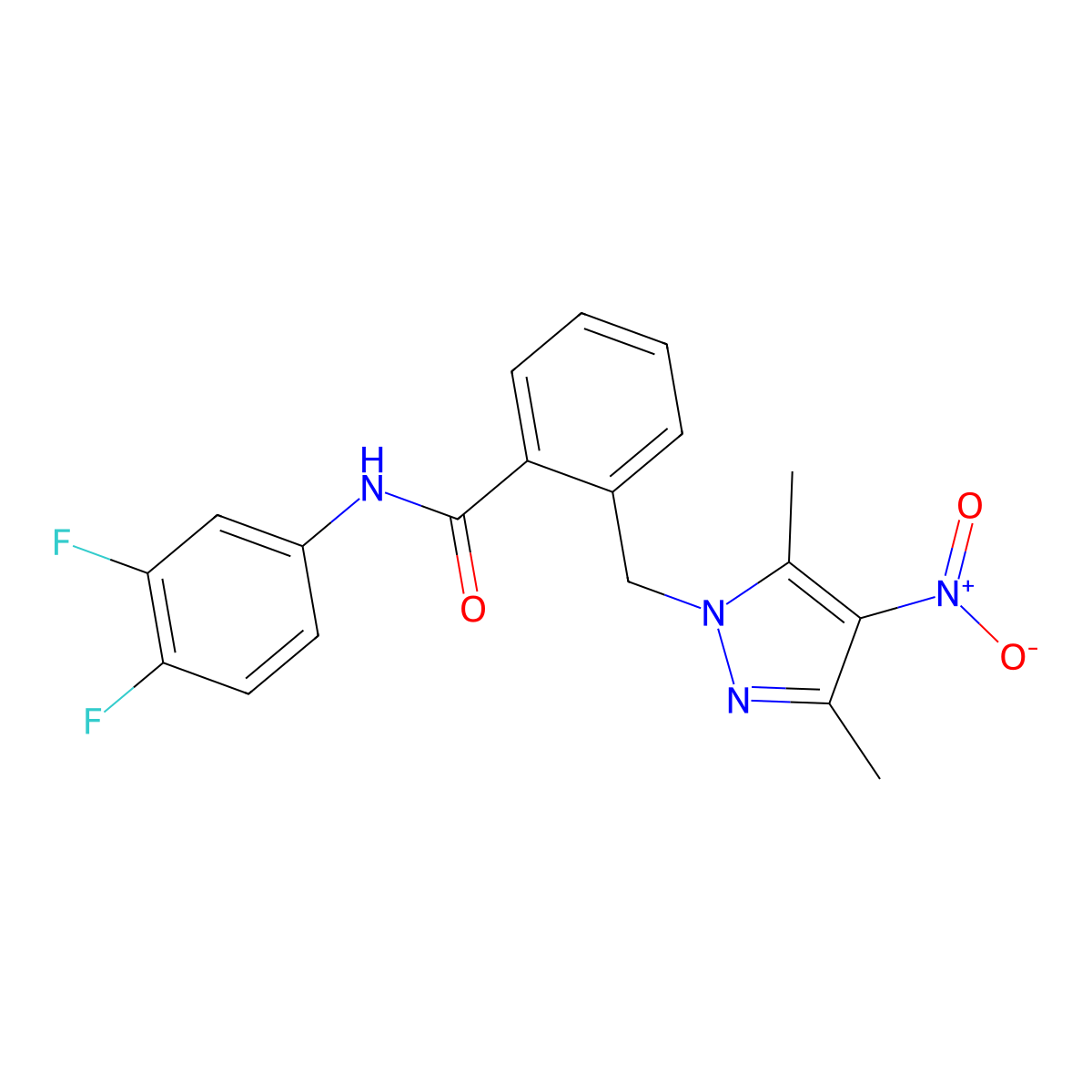 N-(3,4-difluorophenyl)-2-[(3,5-dimethyl-4-nitropyrazol-1-yl)methyl]benzamide molecular structure, CAS 1005631-29-7