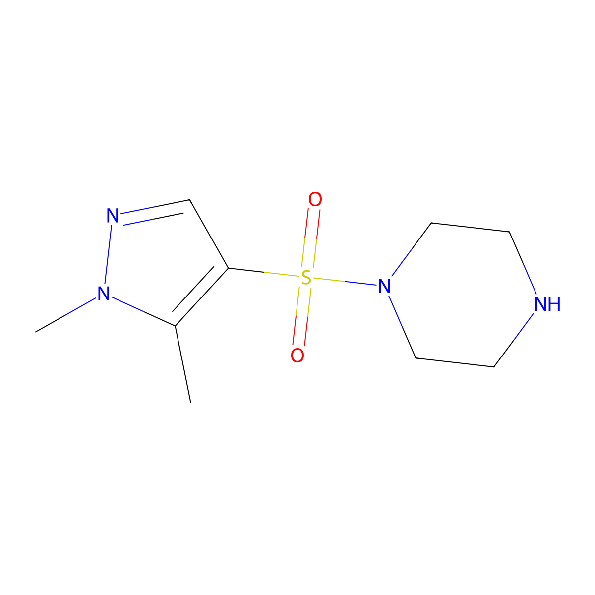 1-[(1,5-dimethyl-1H-pyrazol-4-yl)sulfonyl]piperazine molecular structure, CAS 1005631-50-4