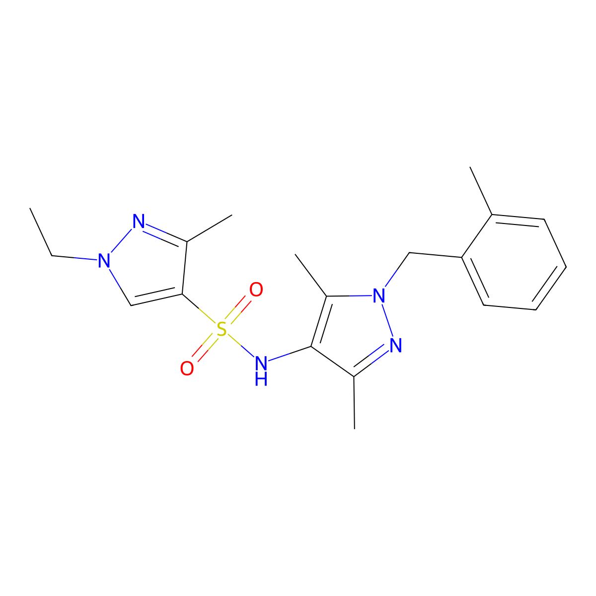 N-[3,5-dimethyl-1-(2-methylbenzyl)-1H-pyrazol-4-yl]-1-ethyl-3-methyl-1H-pyrazole-4-sulfonamide molecular structure, CAS 1005631-51-5