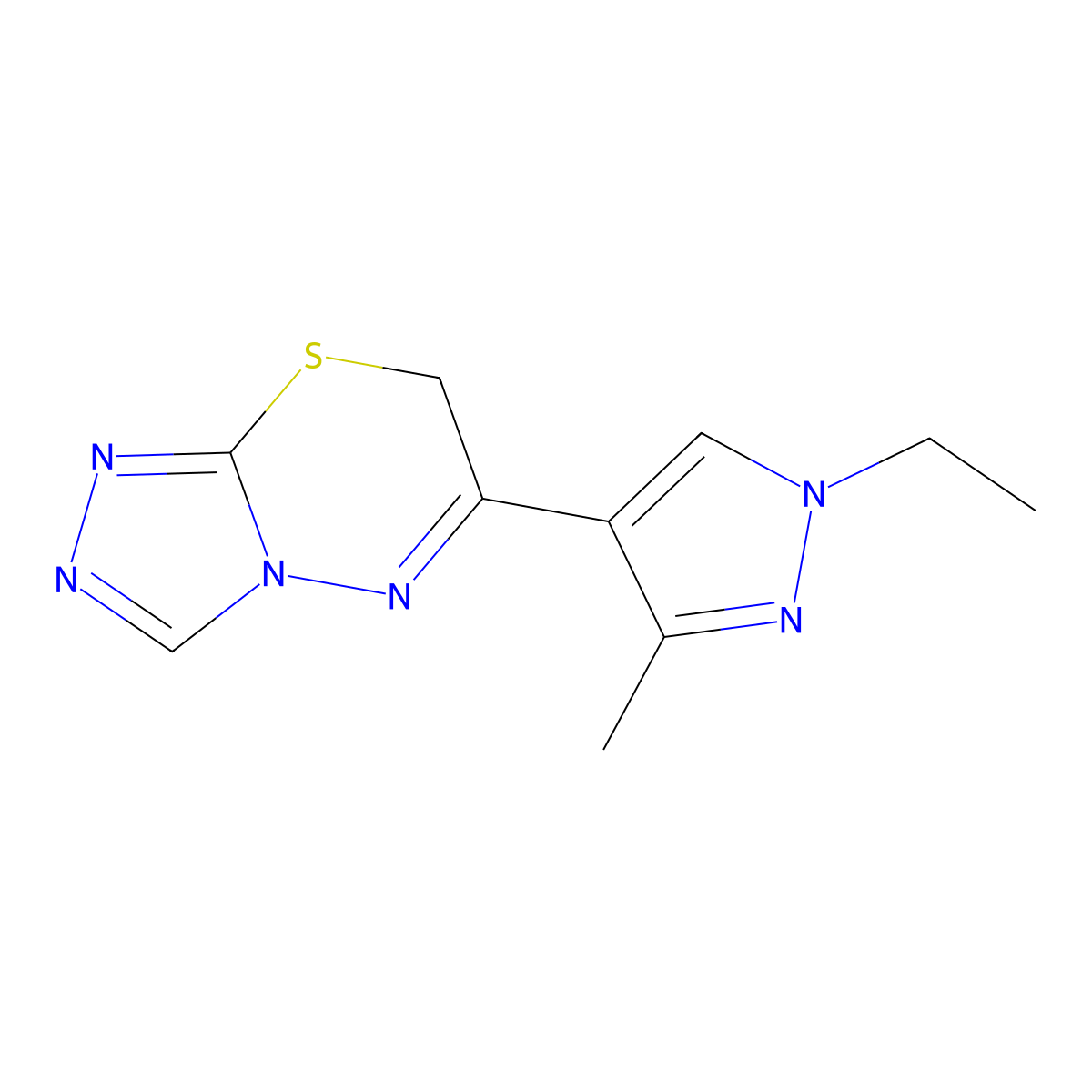 6-(1-ethyl-3-methyl-1H-pyrazol-4-yl)-7H-[1,2,4]triazolo[3,4-b][1,3,4]thiadiazine molecular structure, CAS 1005631-72-0