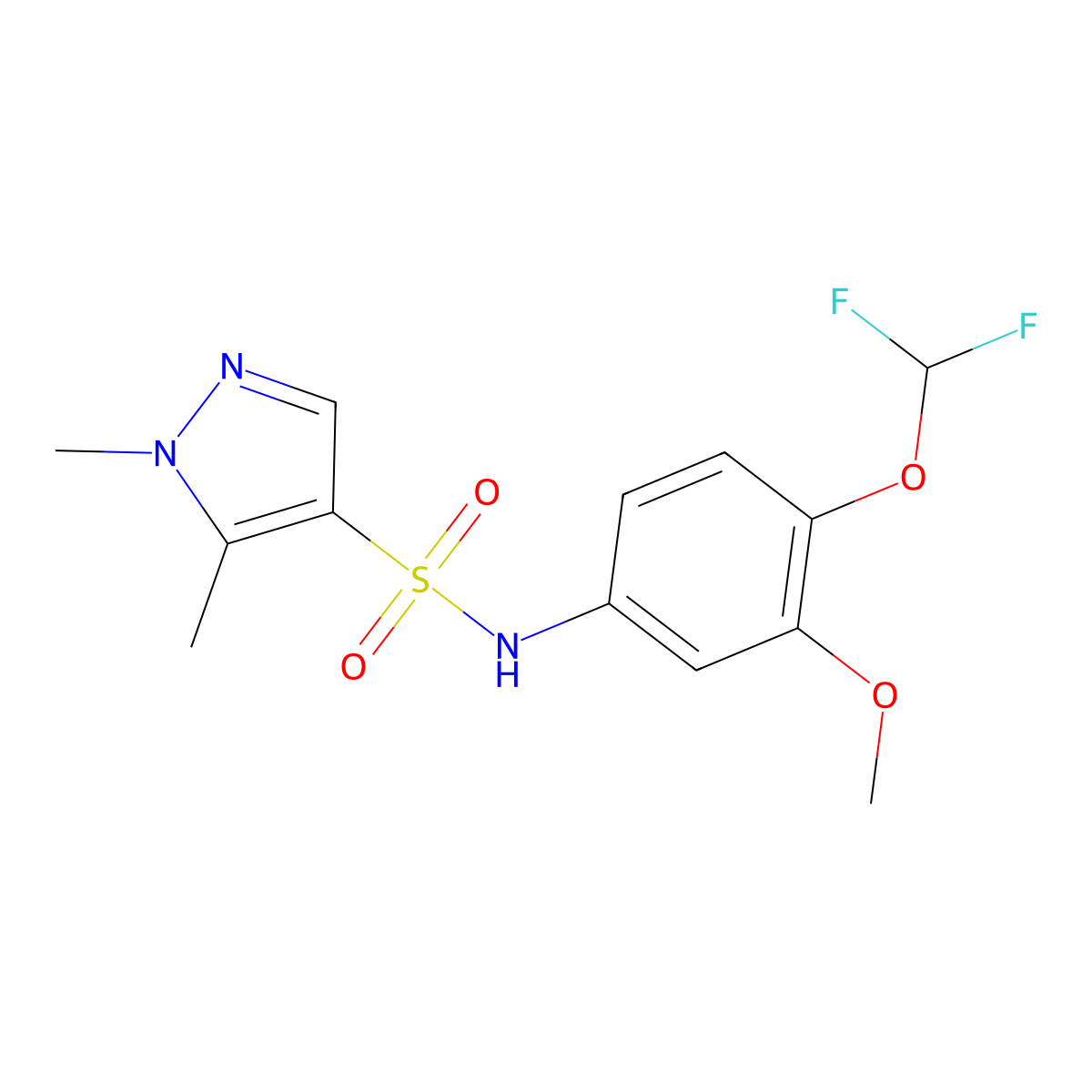 N-[4-(difluoromethoxy)-3-methoxyphenyl]-1,5-dimethyl-1H-pyrazole-4-sulfonamide molecular structure, CAS 1005631-77-5