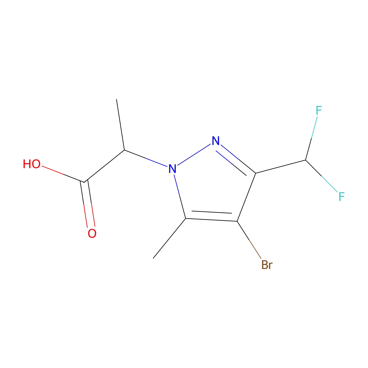 2-[4-bromo-3-(difluoromethyl)-5-methyl-1H-pyrazol-1-yl]propanoic acid molecular structure, CAS 1005631-80-0