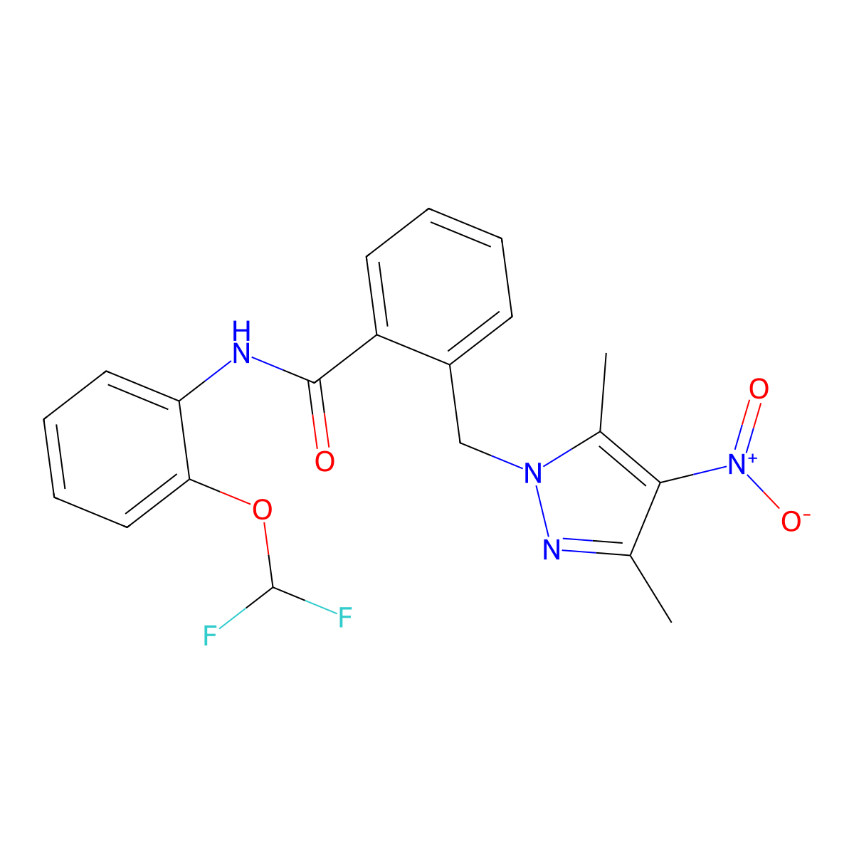 N-[2-(difluoromethoxy)phenyl]-2-[(3,5-dimethyl-4-nitropyrazol-1-yl)methyl]benzamide molecular structure, CAS 1005631-82-2