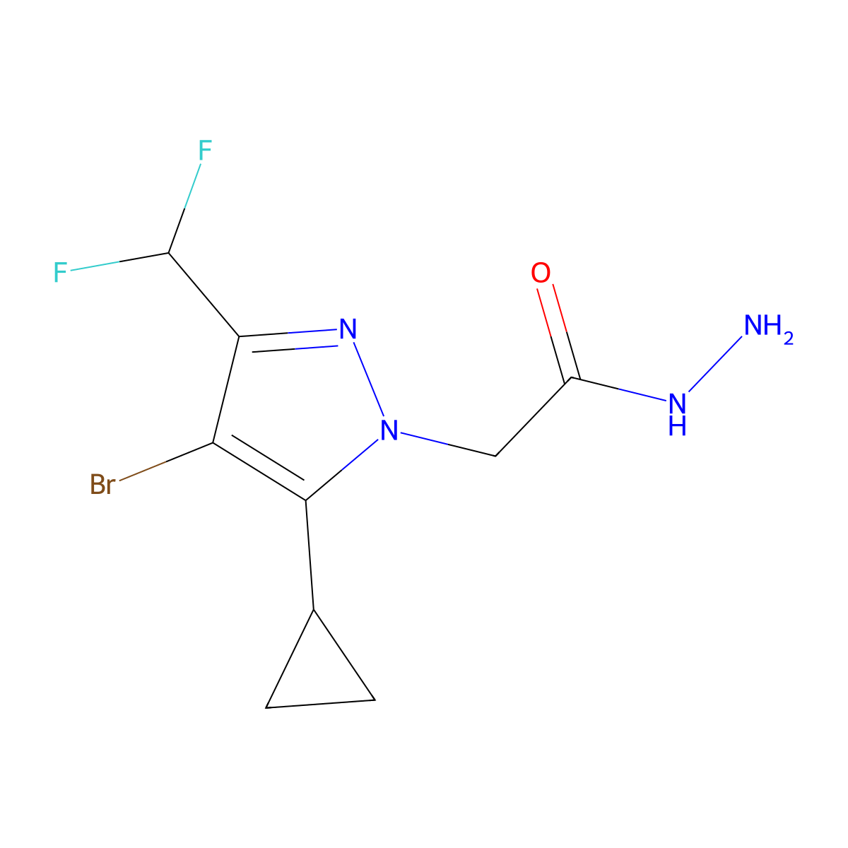2-[4-bromo-5-cyclopropyl-3-(difluoromethyl)-1H-pyrazol-1-yl]acetohydrazide molecular structure, CAS 1005631-88-8