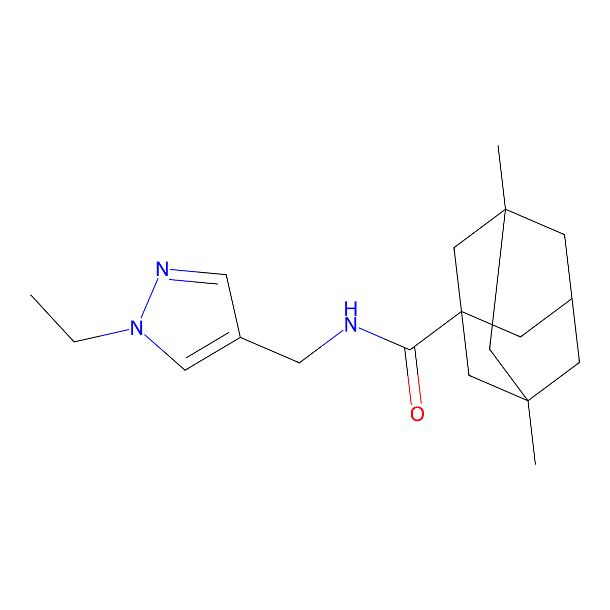 N-[(1-ethylpyrazol-4-yl)methyl]-3,5-dimethyladamantane-1-carboxamide molecular structure, CAS 1005632-04-1