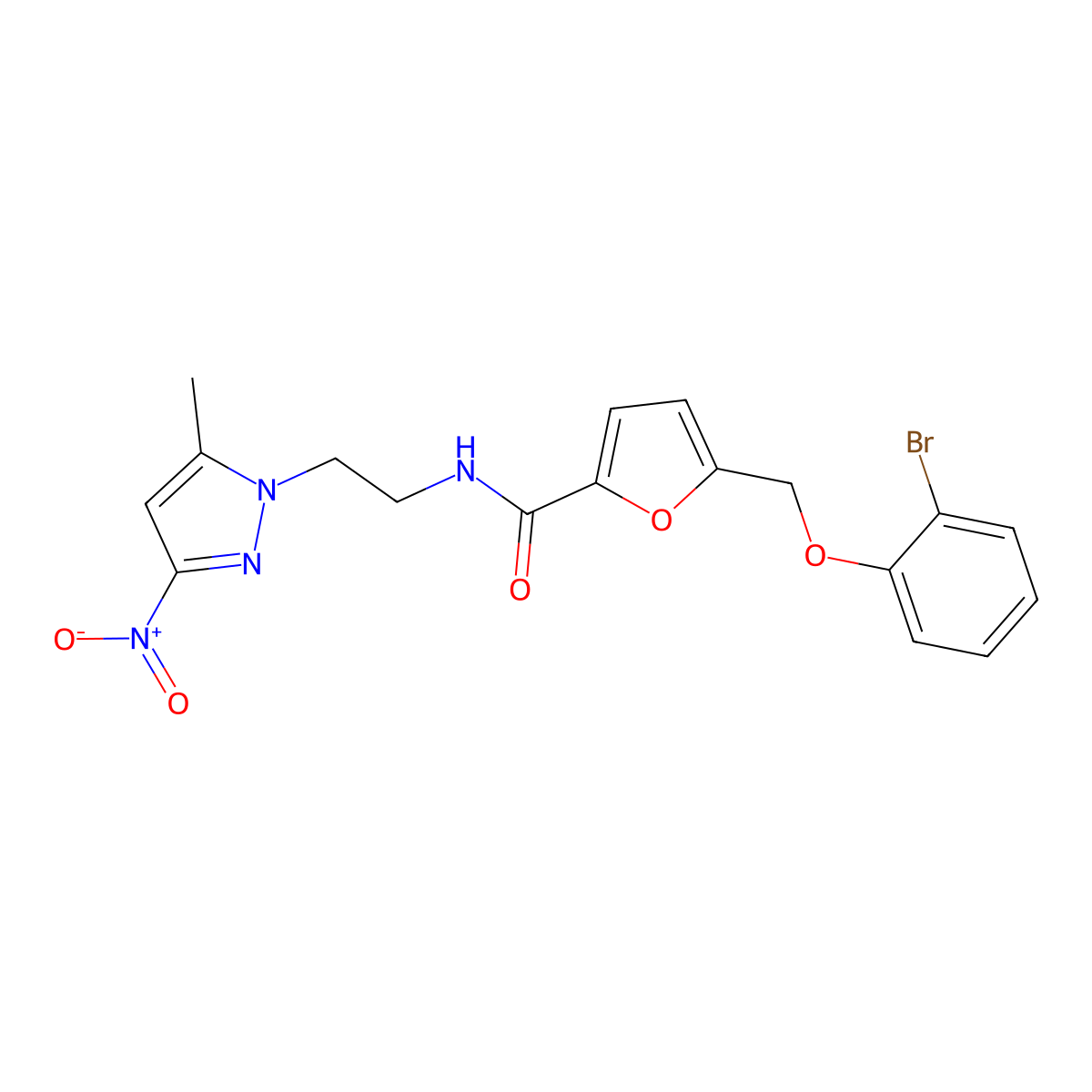 5-[(2-bromophenoxy)methyl]-N-[2-(5-methyl-3-nitropyrazol-1-yl)ethyl]furan-2-carboxamide molecular structure, CAS 1005632-21-2