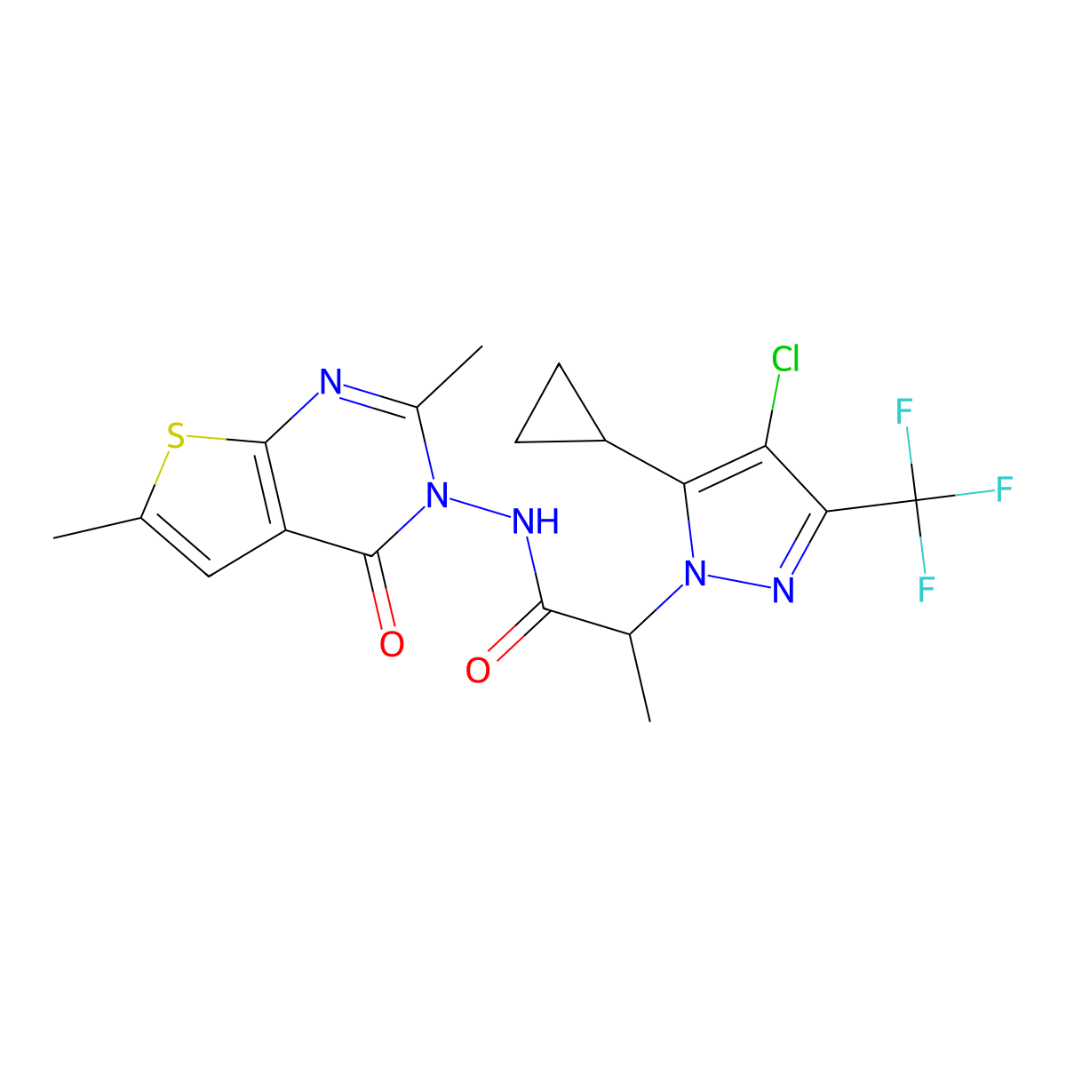 2-[4-Chloro-5-cyclopropyl-3-(trifluoromethyl)-1H-pyrazol-1-YL]-N-[2,6-dimethyl-4-oxothieno[2,3-D]pyrimidin-3(4H)-YL]propanamide molecular structure, CAS 1005632-42-7