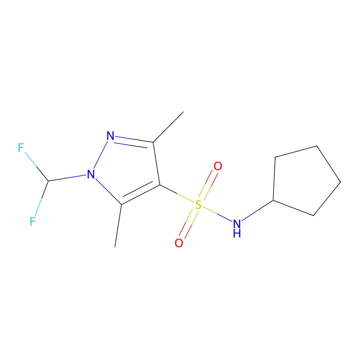 N-cyclopentyl-1-(difluoromethyl)-3,5-dimethyl-1H-pyrazole-4-sulfonamide molecular structure, CAS 1005632-58-5