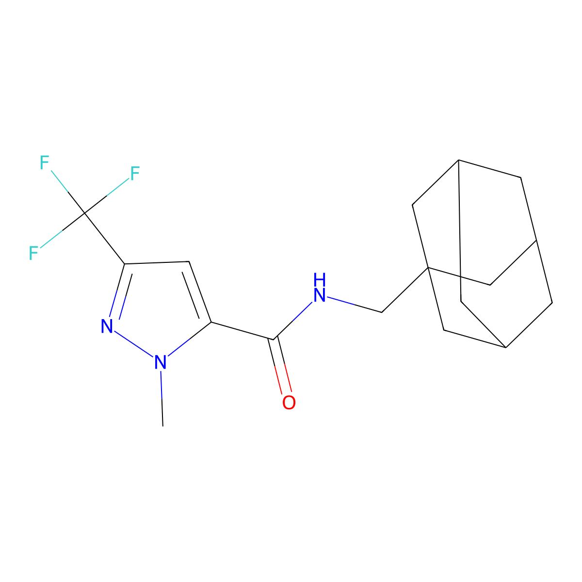 N-(1-adamantylmethyl)-2-methyl-5-(trifluoromethyl)pyrazole-3-carboxamide molecular structure, CAS 1005633-05-5