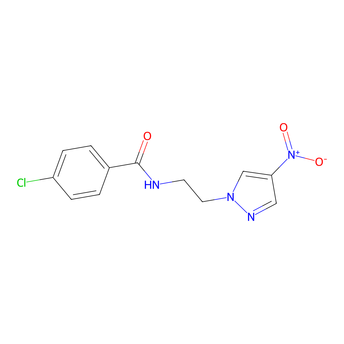 4-chloro-N-[2-(4-nitropyrazol-1-yl)ethyl]benzamide molecular structure, CAS 1005633-11-3