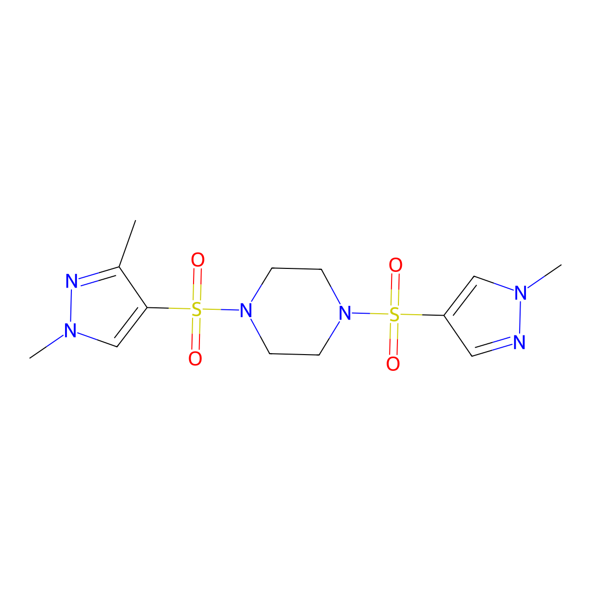 1-[(1,3-dimethyl-1H-pyrazol-4-yl)sulfonyl]-4-[(1-methyl-1H-pyrazol-4-yl)sulfonyl]piperazine molecular structure, CAS 1005633-23-7
