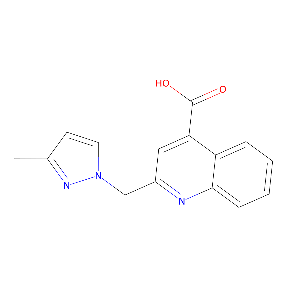 2-[(3-methyl-1H-pyrazol-1-yl)methyl]quinoline-4-carboxylic acid molecular structure, CAS 1005633-34-0
