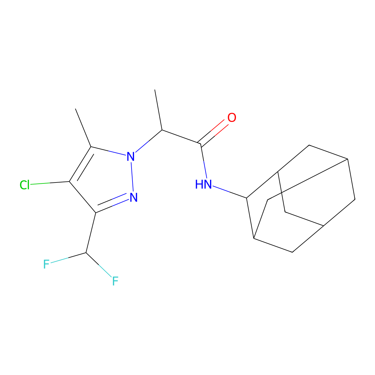 N-(2-adamantyl)-2-[4-chloro-3-(difluoromethyl)-5-methylpyrazol-1-yl]propanamide molecular structure, CAS 1005633-39-5