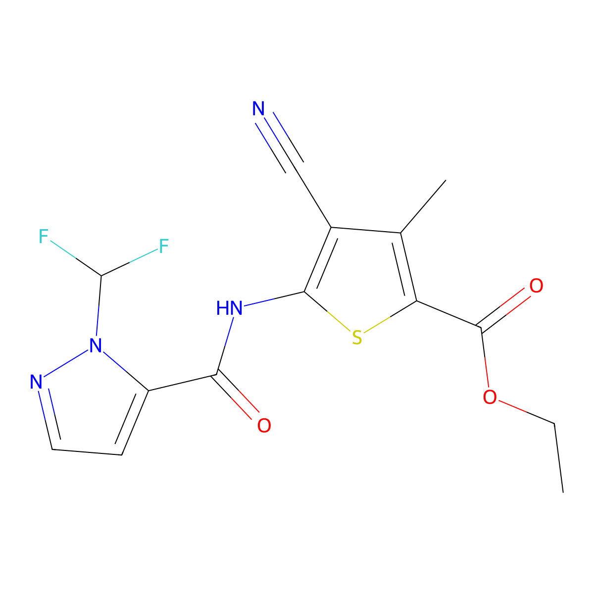ethyl 4-cyano-5-({[1-(difluoromethyl)-1H-pyrazol-5-yl]carbonyl}amino)-3-methylthiophene-2-carboxylate molecular structure, CAS 1005633-91-9
