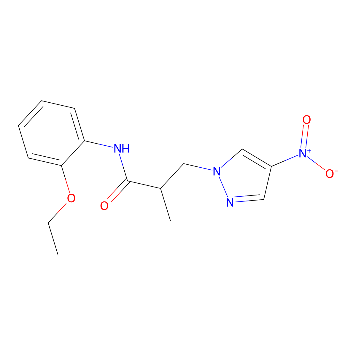 N-(2-ethoxyphenyl)-2-methyl-3-(4-nitropyrazol-1-yl)propanamide molecular structure, CAS 1005633-99-7