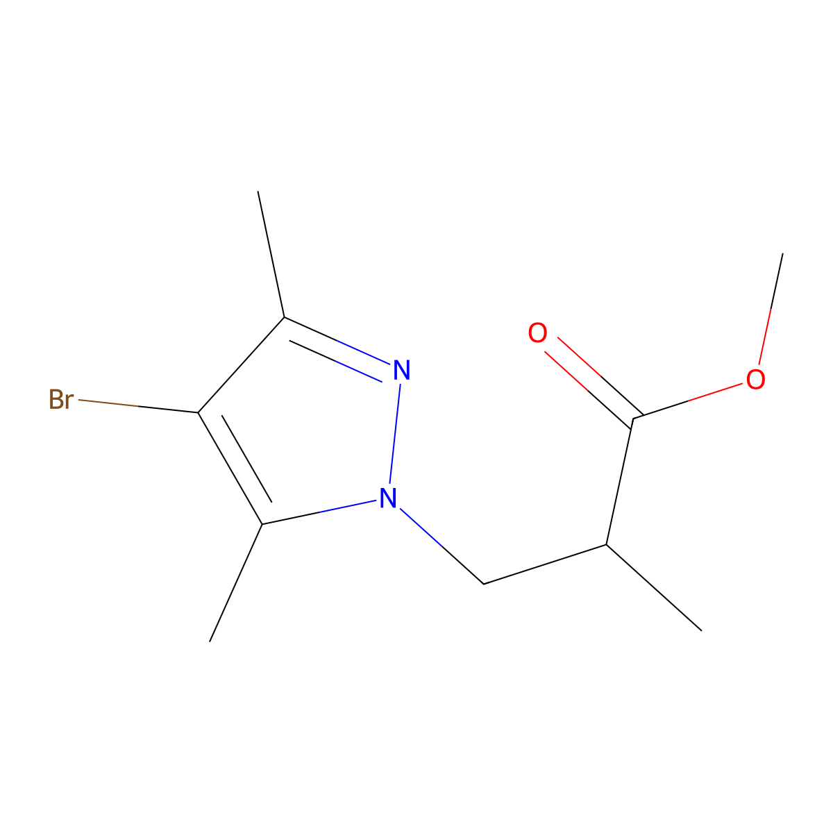 methyl 3-(4-bromo-3,5-dimethyl-1H-pyrazol-1-yl)-2-methylpropanoate molecular structure, CAS 1005634-07-0