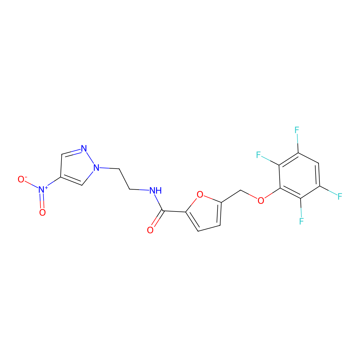N-[2-(4-nitro-1H-pyrazol-1-yl)ethyl]-5-[(2,3,5,6-tetrafluorophenoxy)methyl]furan-2-carboxamide molecular structure, CAS 1005634-10-5