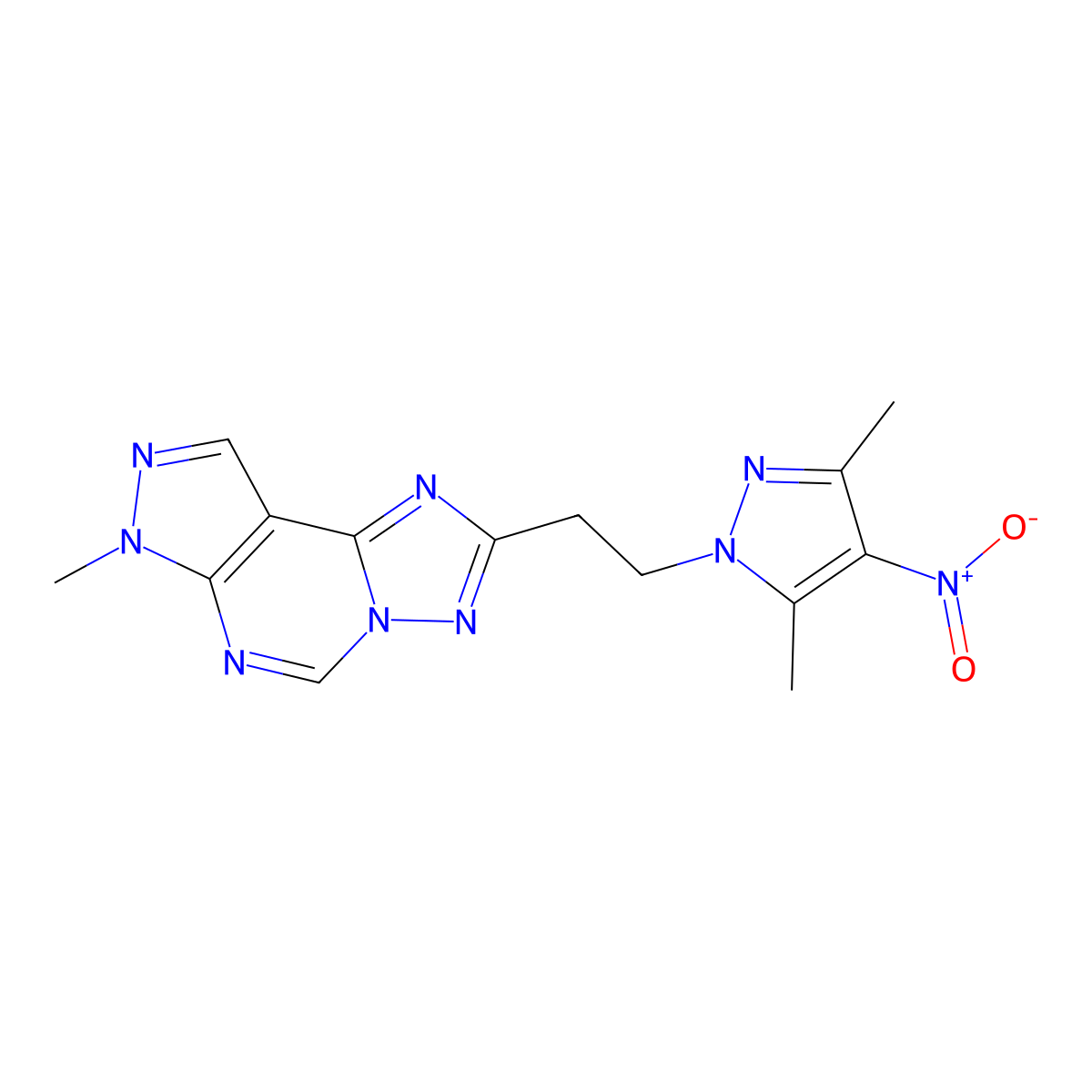 2-[2-(3,5-dimethyl-4-nitro-1H-pyrazol-1-yl)ethyl]-7-methyl-7H-pyrazolo[4,3-e][1,2,4]triazolo[1,5-c]pyrimidine molecular structure, CAS 1005634-37-6