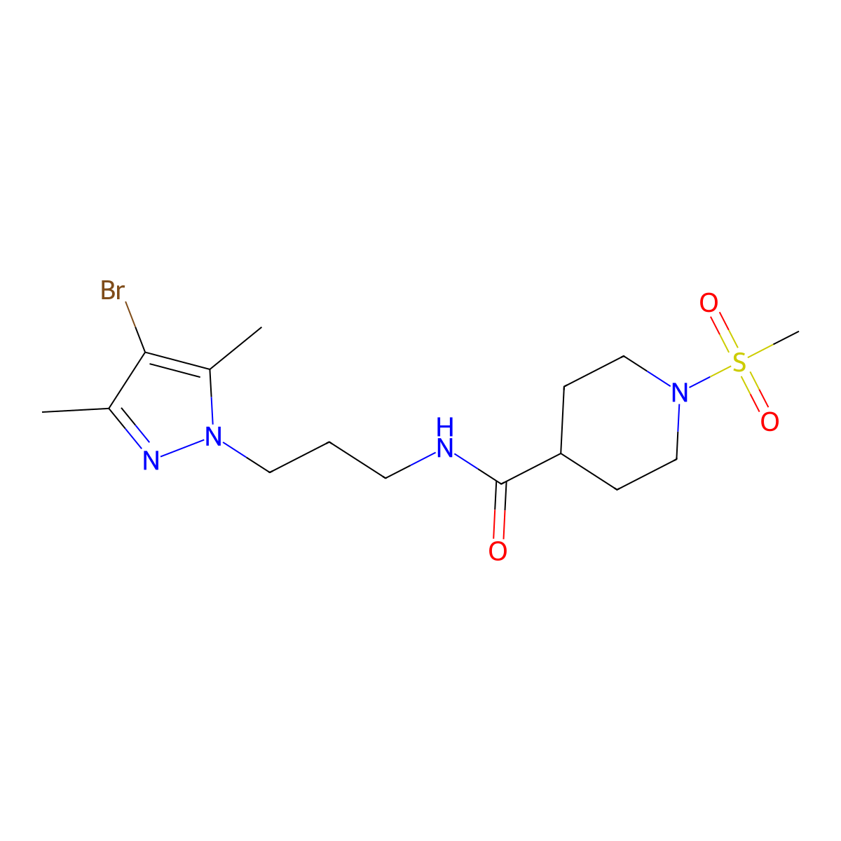 N-[3-(4-bromo-3,5-dimethyl-1H-pyrazol-1-yl)propyl]-1-(methylsulfonyl)piperidine-4-carboxamide molecular structure, CAS 1005634-93-4