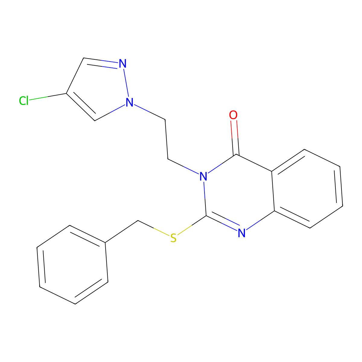 2-(benzylsulfanyl)-3-[2-(4-chloro-1H-pyrazol-1-yl)ethyl]quinazolin-4(3H)-one molecular structure, CAS 1005635-21-1