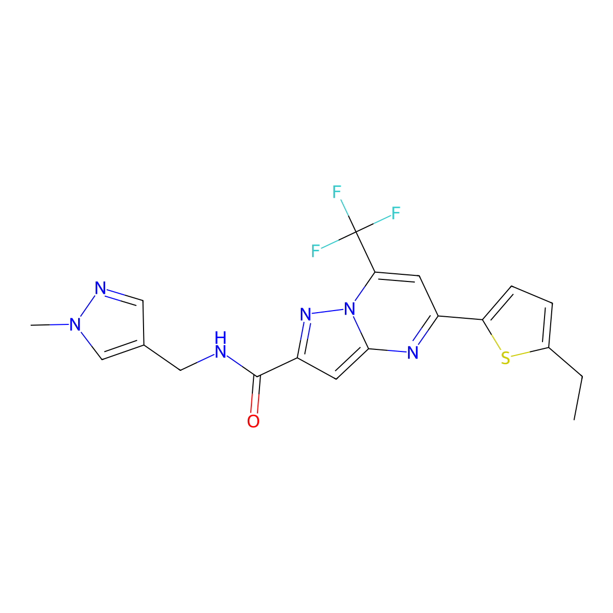 5-(5-ethylthiophen-2-yl)-N-[(1-methyl-1H-pyrazol-4-yl)methyl]-7-(trifluoromethyl)pyrazolo[1,5-a]pyrimidine-2-carboxamide molecular structure, CAS 1005635-32-4