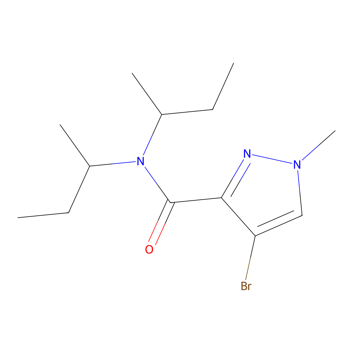 4-bromo-N,N-di(butan-2-yl)-1-methyl-1H-pyrazole-3-carboxamide molecular structure, CAS 1005635-90-4