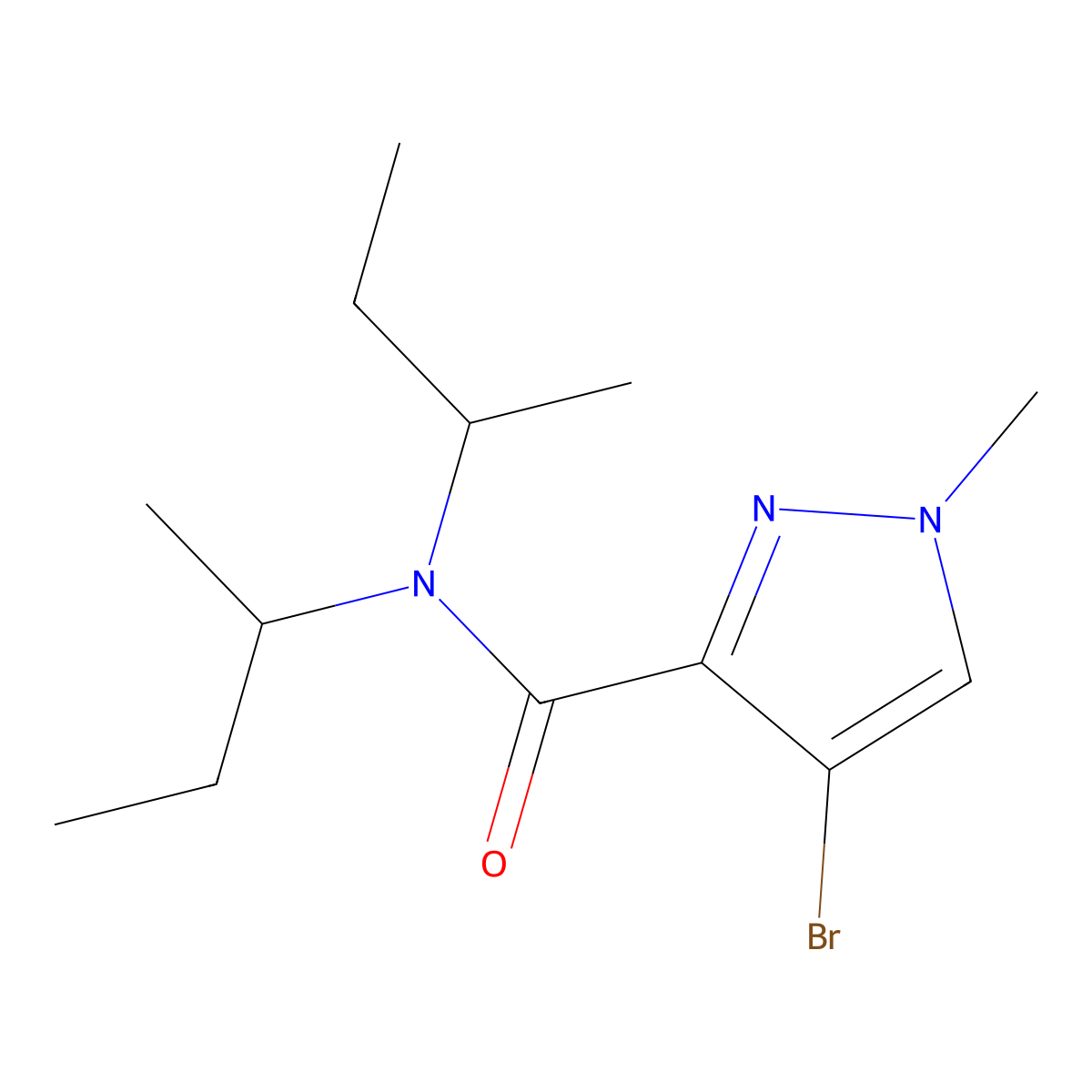 4-bromo-N,N-di(butan-2-yl)-1-methyl-1H-pyrazole-3-carboxamide molecular structure, CAS 1005635-90-4