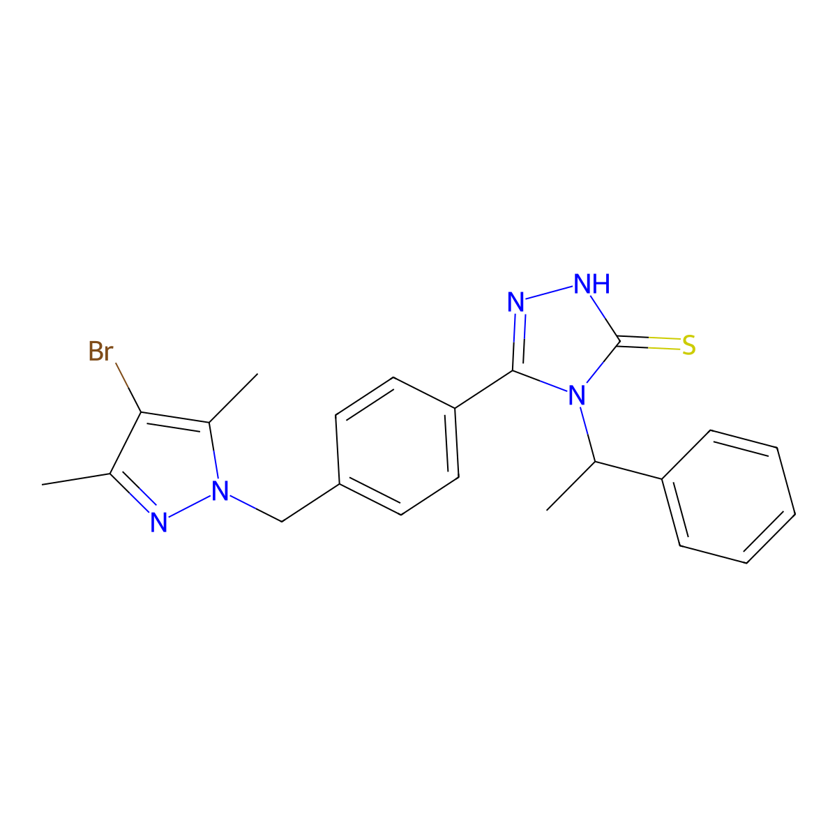 3-[4-[(4-bromo-3,5-dimethylpyrazol-1-yl)methyl]phenyl]-4-(1-phenylethyl)-1H-1,2,4-triazole-5-thione molecular structure, CAS 1005635-91-5