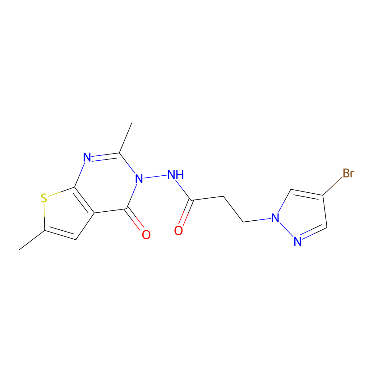 3-(4-bromopyrazol-1-yl)-N-(2,6-dimethyl-4-oxothieno[2,3-d]pyrimidin-3-yl)propanamide molecular structure, CAS 1005635-98-2
