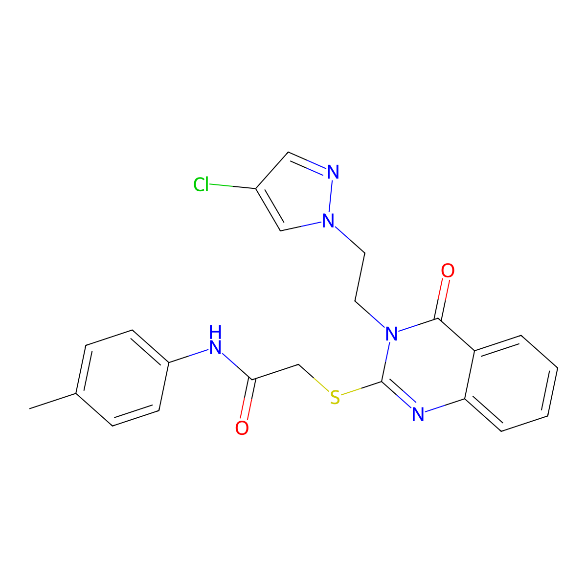 2-({3-[2-(4-chloro-1H-pyrazol-1-yl)ethyl]-4-oxo-3,4-dihydroquinazolin-2-yl}sulfanyl)-N-(4-methylphenyl)acetamide molecular structure, CAS 1005636-01-0