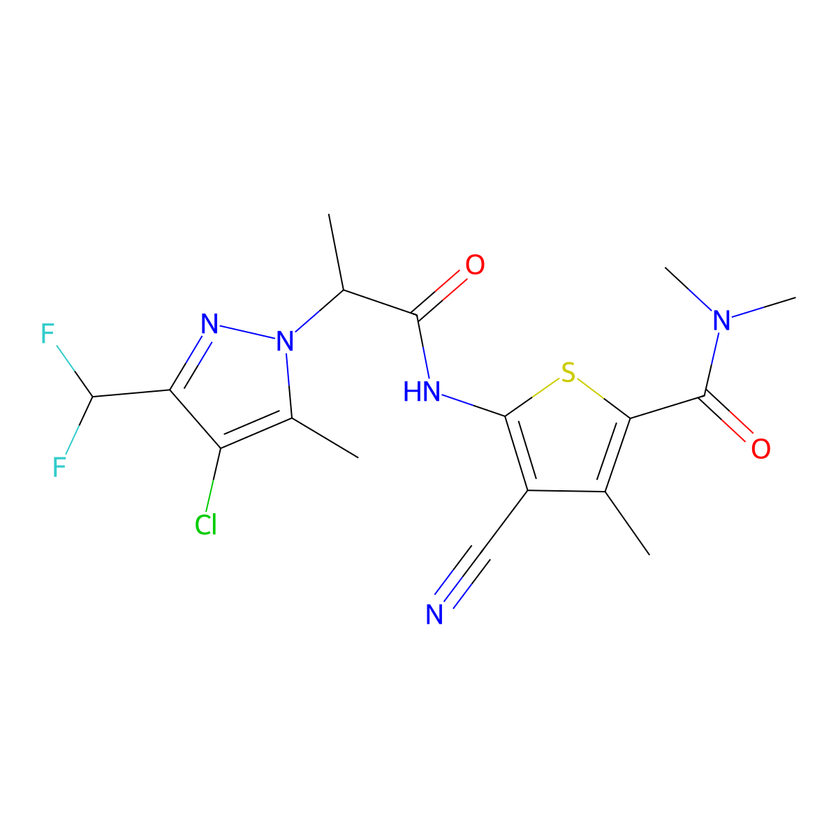 5-({2-[4-chloro-3-(difluoromethyl)-5-methyl-1H-pyrazol-1-yl]propanoyl}amino)-4-cyano-N,N,3-trimethylthiophene-2-carboxamide molecular structure, CAS 1005636-14-5