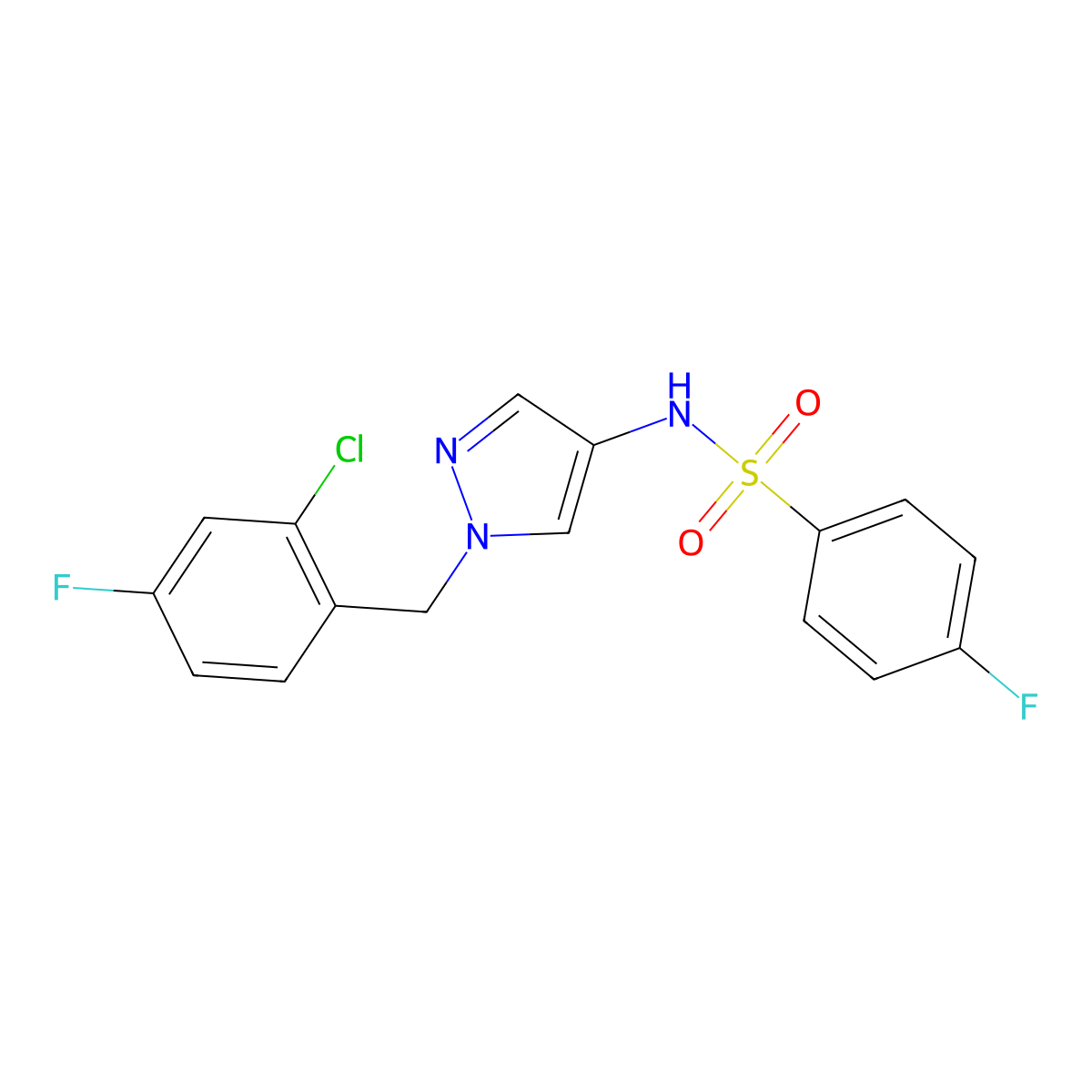 N-[1-[(2-chloro-4-fluorophenyl)methyl]pyrazol-4-yl]-4-fluorobenzenesulfonamide molecular structure, CAS 1005636-22-5