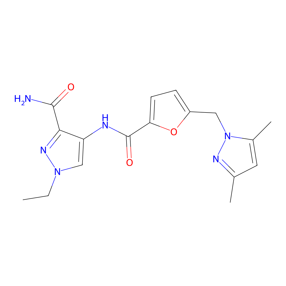 4-[[5-[(3,5-Dimethylpyrazol-1-yl)methyl]furan-2-carbonyl]amino]-1-ethylpyrazole-3-carboxamide molecular structure, CAS 1005636-29-2
