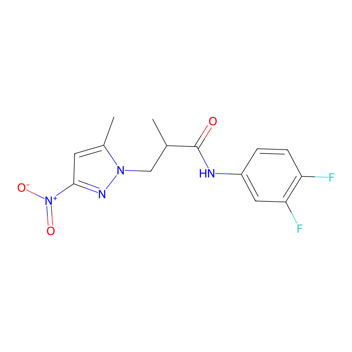 N-(3,4-difluorophenyl)-2-methyl-3-(5-methyl-3-nitropyrazol-1-yl)propanamide molecular structure, CAS 1005637-33-1