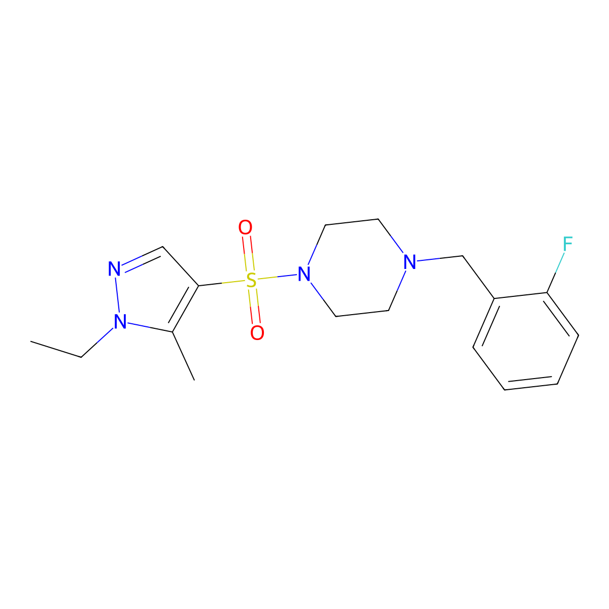 1-[(1-ethyl-5-methyl-1H-pyrazol-4-yl)sulfonyl]-4-(2-fluorobenzyl)piperazine molecular structure, CAS 1005637-52-4