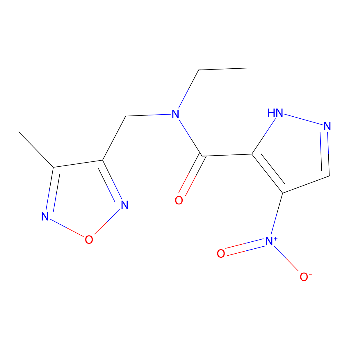 N-ethyl-N-[(4-methyl-1,2,5-oxadiazol-3-yl)methyl]-4-nitro-1H-pyrazole-3-carboxamide molecular structure, CAS 1005637-92-2