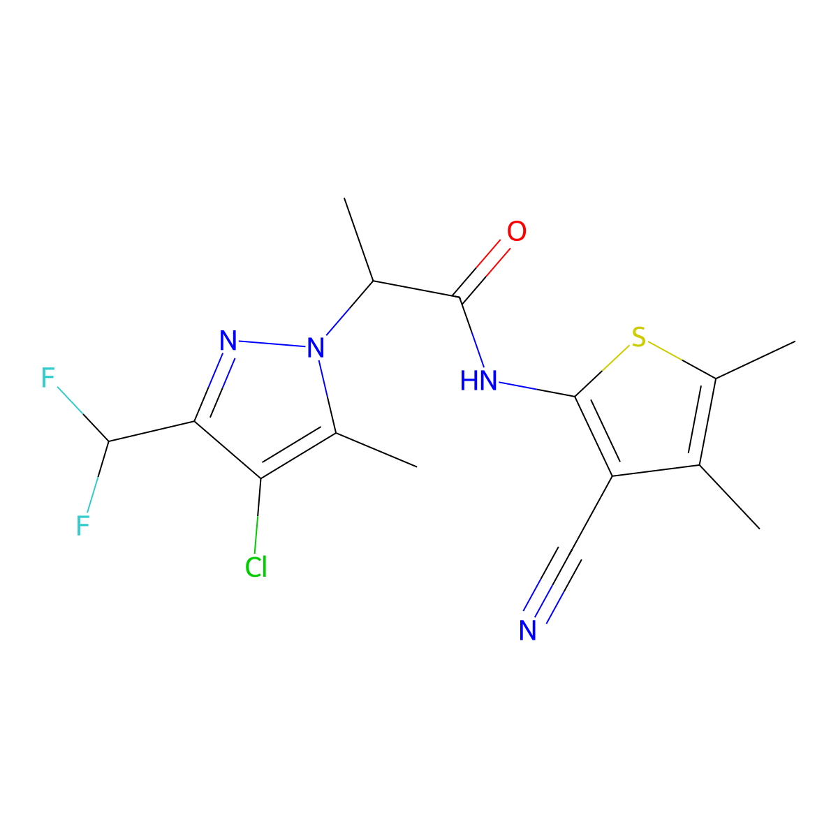 2-[4-chloro-3-(difluoromethyl)-5-methyl-1H-pyrazol-1-yl]-N-(3-cyano-4,5-dimethylthiophen-2-yl)propanamide molecular structure, CAS 1005638-03-8