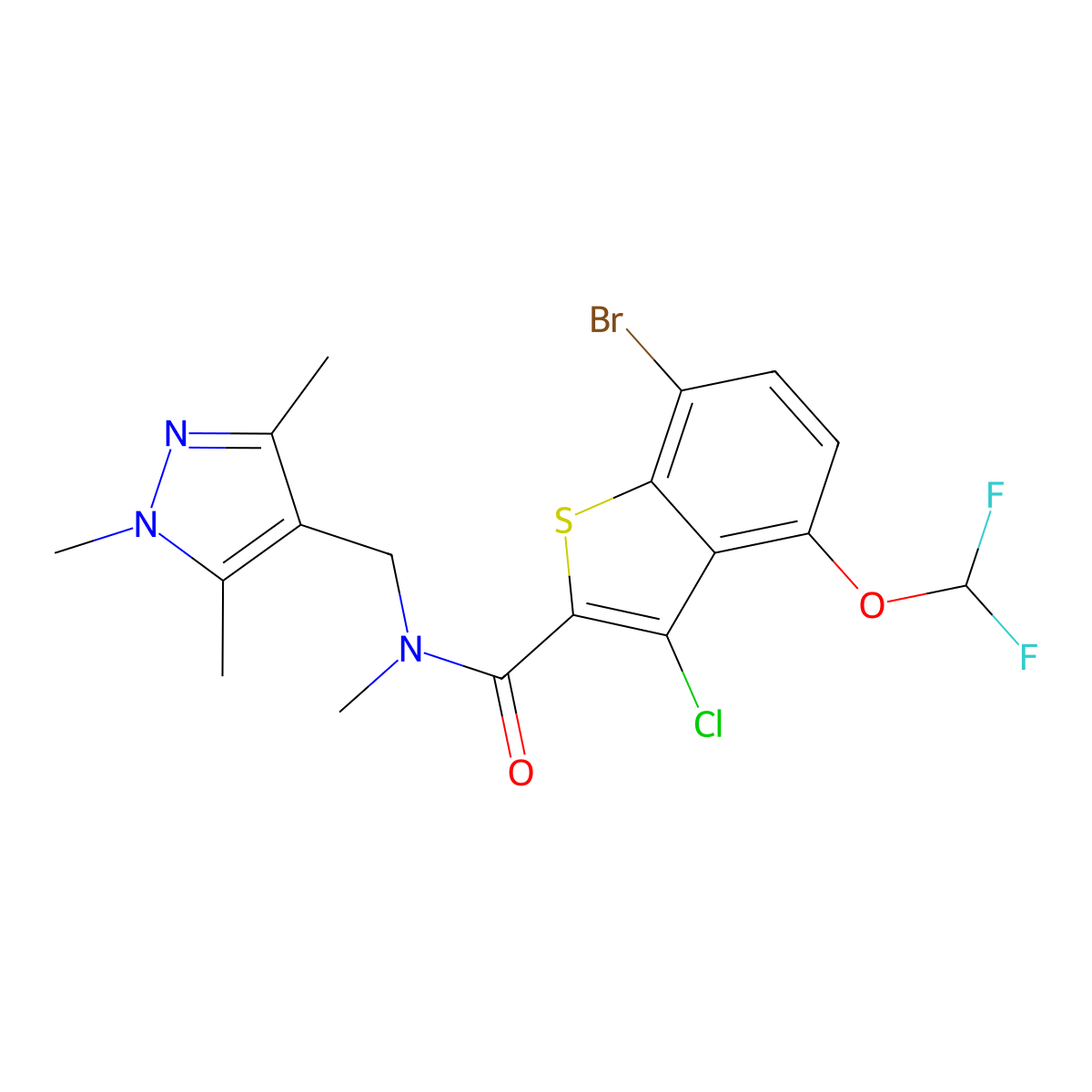 7-bromo-3-chloro-4-(difluoromethoxy)-N-methyl-N-[(1,3,5-trimethylpyrazol-4-yl)methyl]-1-benzothiophene-2-carboxamide molecular structure, CAS 1005638-06-1