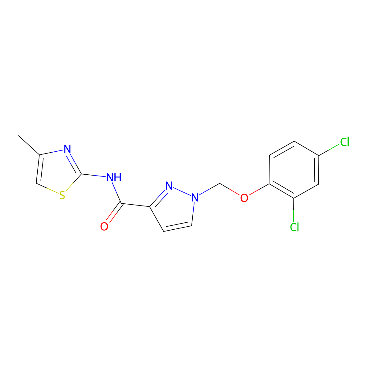 1-[(2,4-dichlorophenoxy)methyl]-N-(4-methyl-1,3-thiazol-2-yl)-1H-pyrazole-3-carboxamide molecular structure, CAS 1005638-21-0