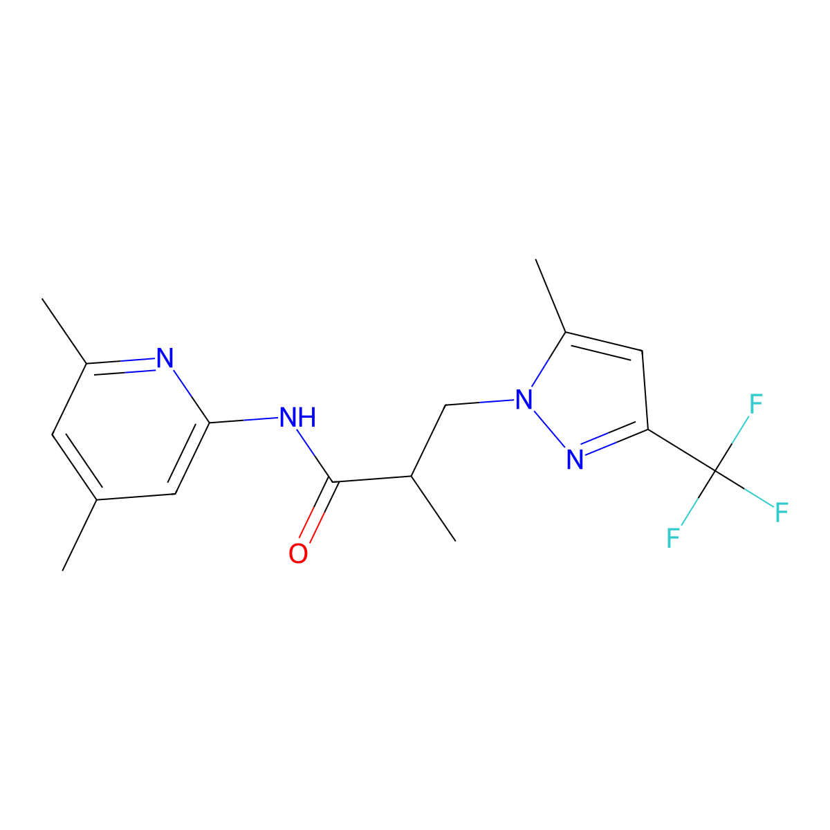 N-(4,6-dimethylpyridin-2-yl)-2-methyl-3-[5-methyl-3-(trifluoromethyl)pyrazol-1-yl]propanamide molecular structure, CAS 1005638-44-7