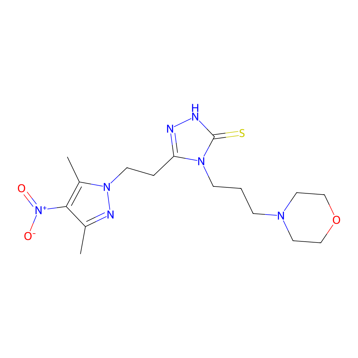 3-[2-(3,5-dimethyl-4-nitropyrazol-1-yl)ethyl]-4-(3-morpholin-4-ylpropyl)-1H-1,2,4-triazole-5-thione molecular structure, CAS 1005638-47-0