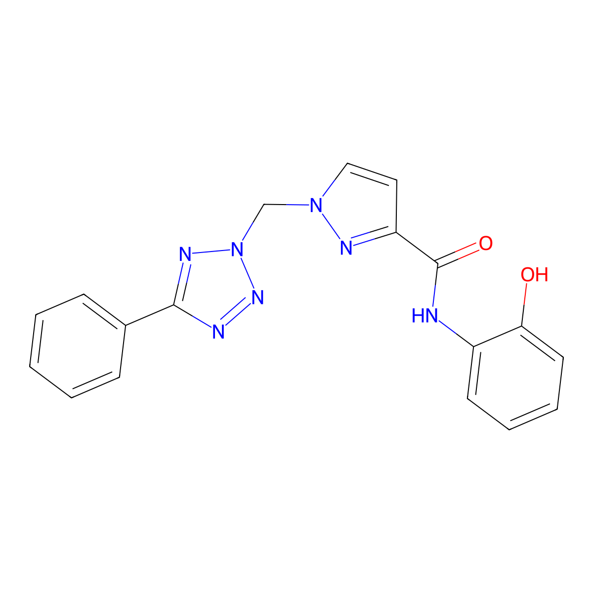 N-(2-hydroxyphenyl)-1-[(5-phenyltetrazol-2-yl)methyl]pyrazole-3-carboxamide molecular structure, CAS 1005638-80-1
