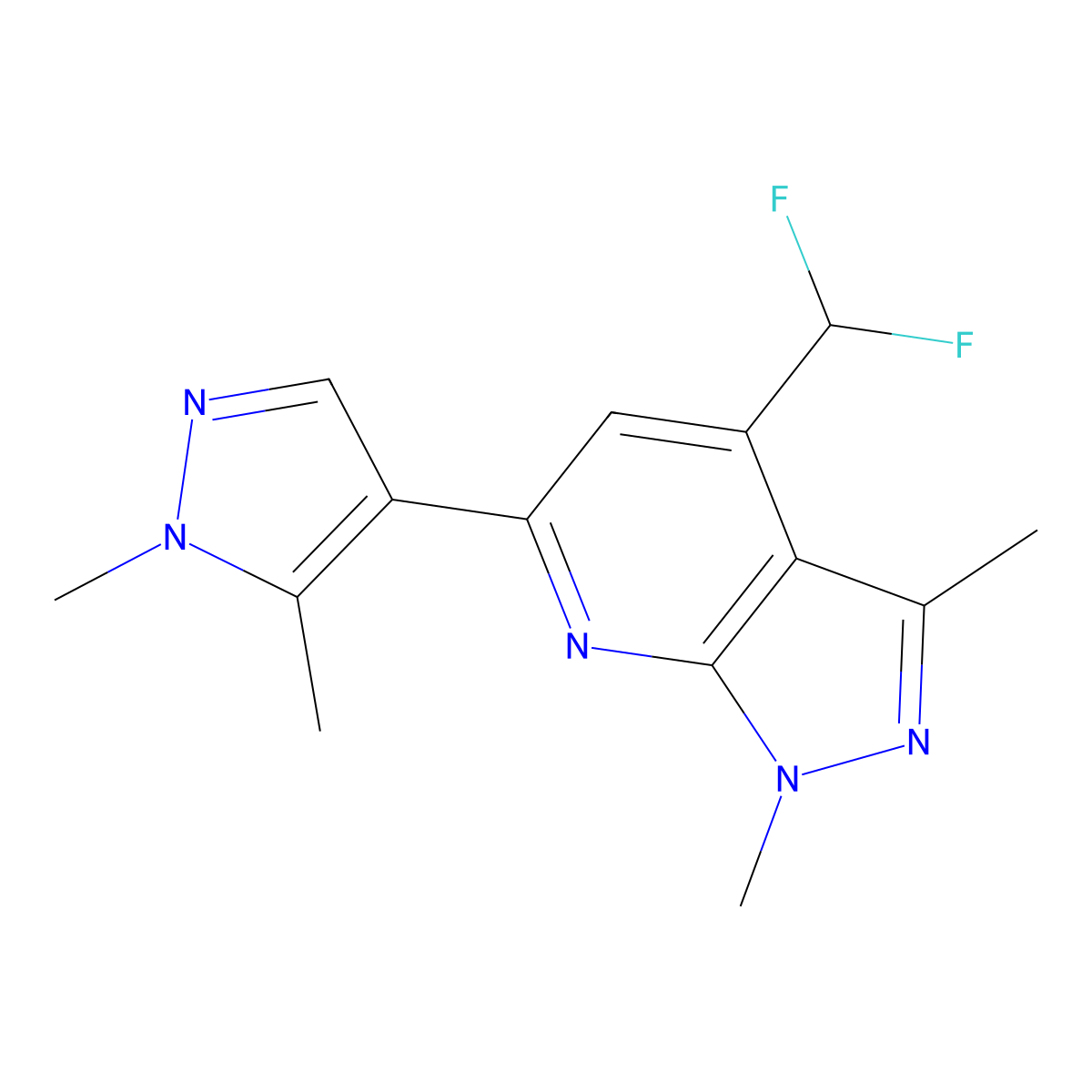 4-(difluoromethyl)-6-(1,5-dimethyl-1H-pyrazol-4-yl)-1,3-dimethyl-1H-pyrazolo[3,4-b]pyridine molecular structure, CAS 1005638-84-5