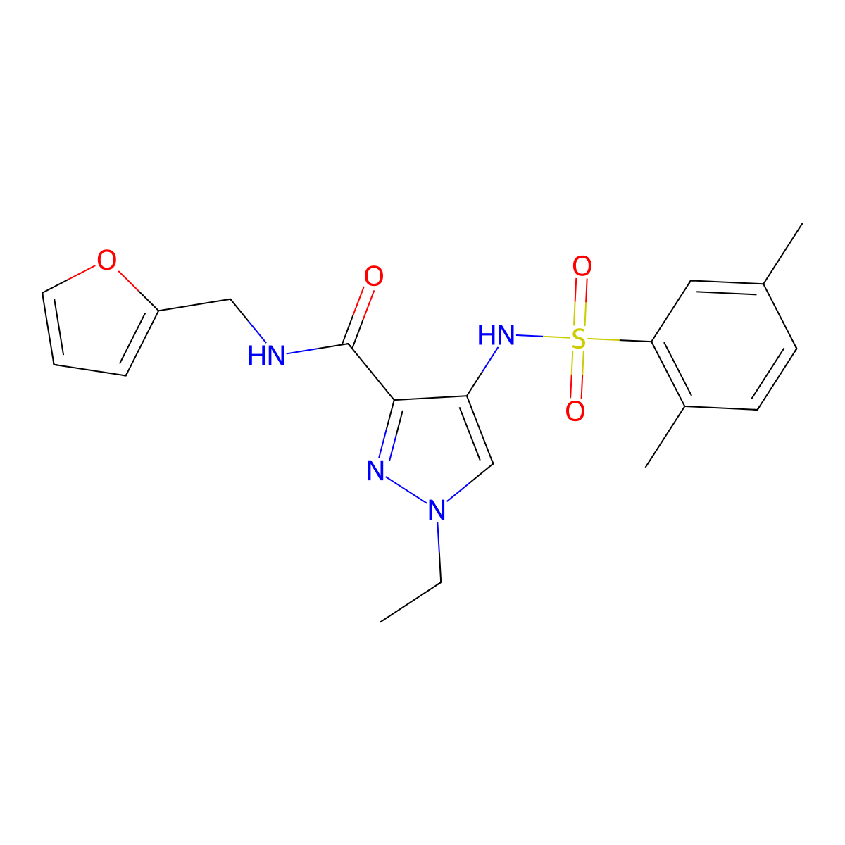 4-[(2,5-dimethylphenyl)sulfonylamino]-1-ethyl-N-(furan-2-ylmethyl)pyrazole-3-carboxamide molecular structure, CAS 1005638-87-8