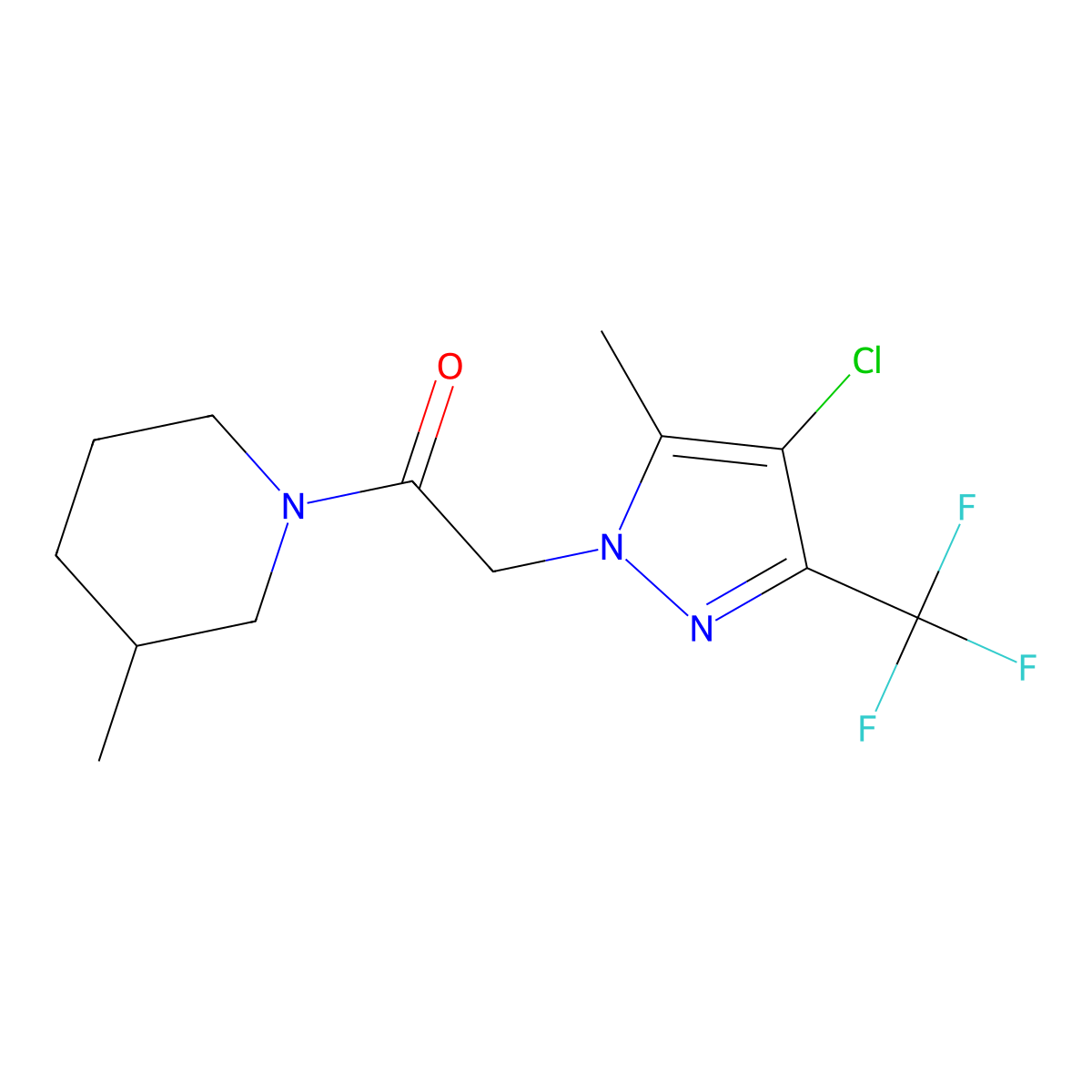 2-[4-chloro-5-methyl-3-(trifluoromethyl)-1H-pyrazol-1-yl]-1-(3-methylpiperidin-1-yl)ethanone molecular structure, CAS 1005638-92-5