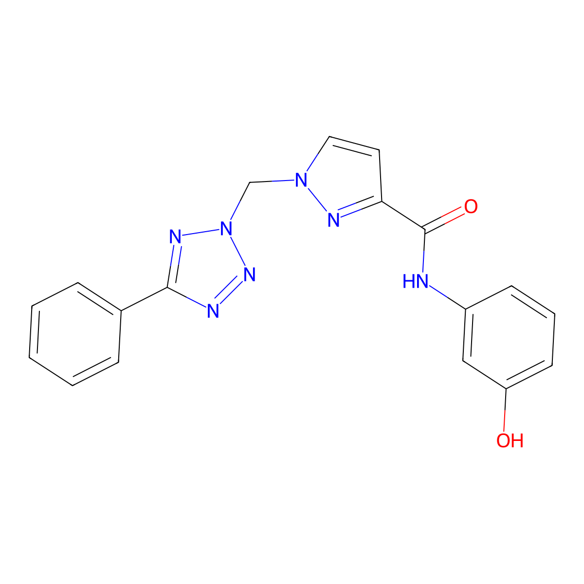 N-(3-hydroxyphenyl)-1-[(5-phenyltetrazol-2-yl)methyl]pyrazole-3-carboxamide molecular structure, CAS 1005639-08-6