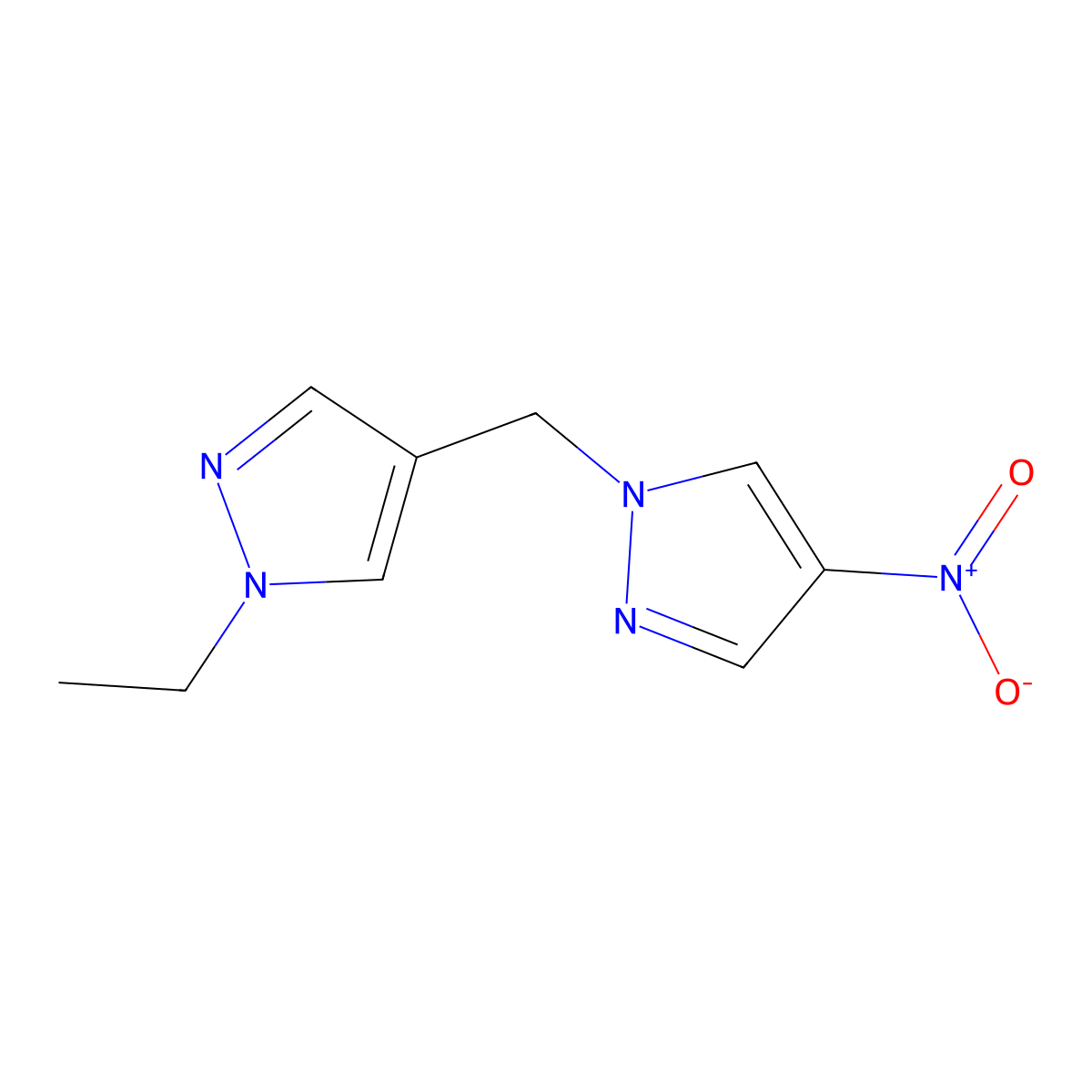 1-ethyl-4-[(4-nitro-1H-pyrazol-1-yl)methyl]-1H-pyrazole molecular structure, CAS 1005639-80-4