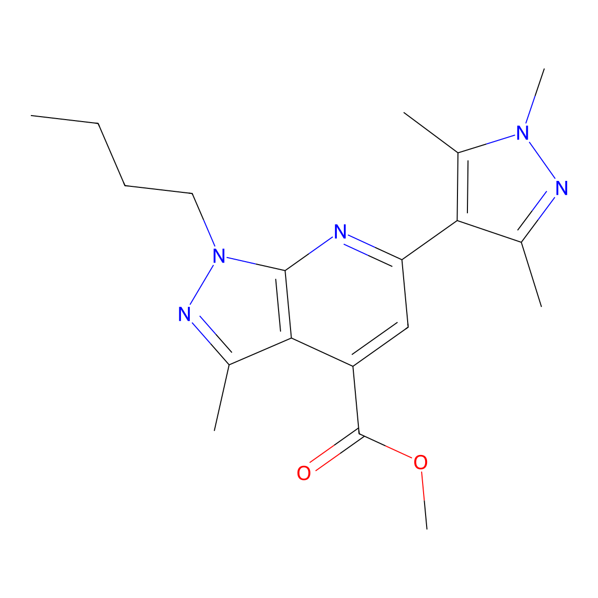 methyl 1-butyl-3-methyl-6-(1,3,5-trimethyl-1H-pyrazol-4-yl)-1H-pyrazolo[3,4-b]pyridine-4-carboxylate molecular structure, CAS 1005639-96-2