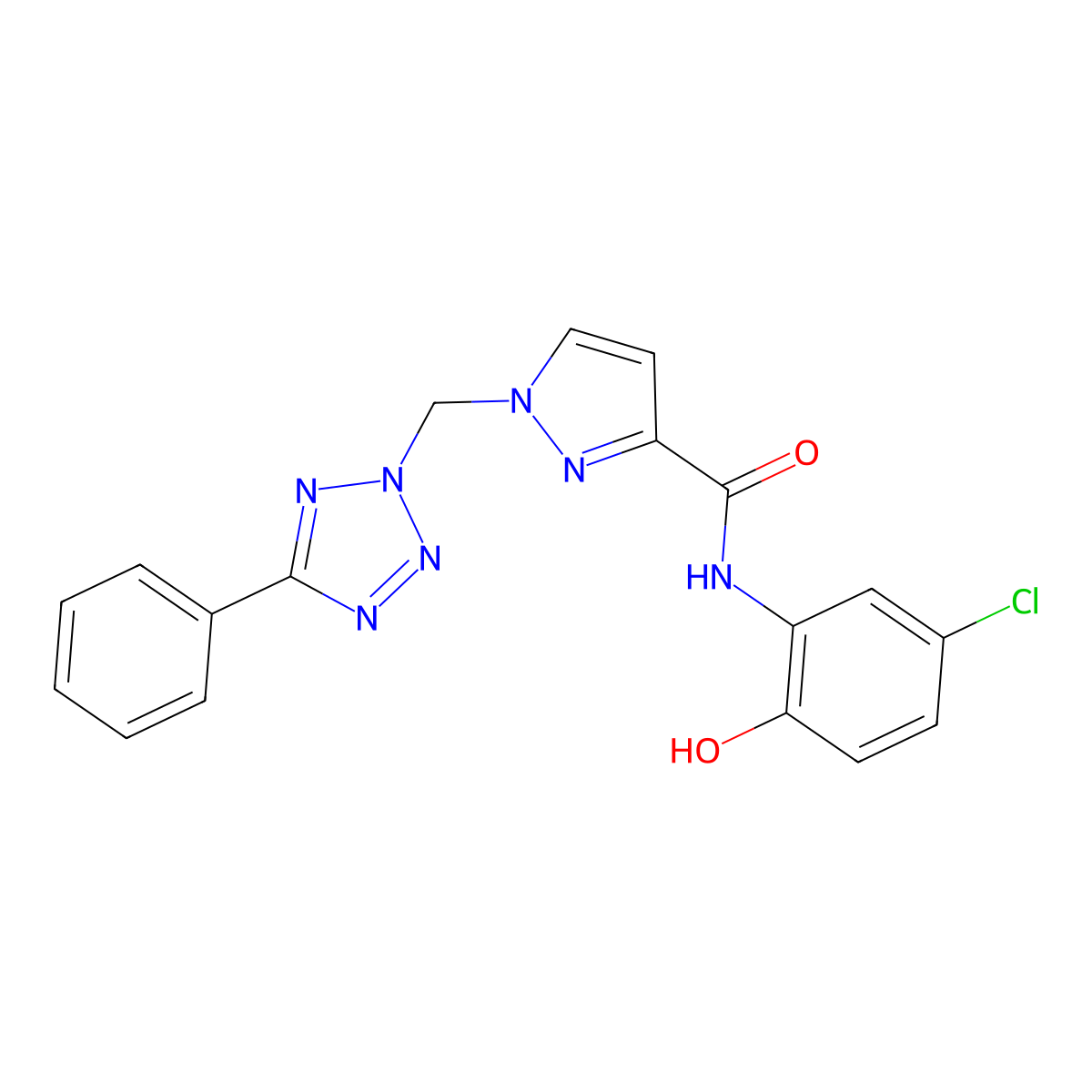 N-(5-chloro-2-hydroxyphenyl)-1-[(5-phenyltetrazol-2-yl)methyl]pyrazole-3-carboxamide molecular structure, CAS 1005640-07-2