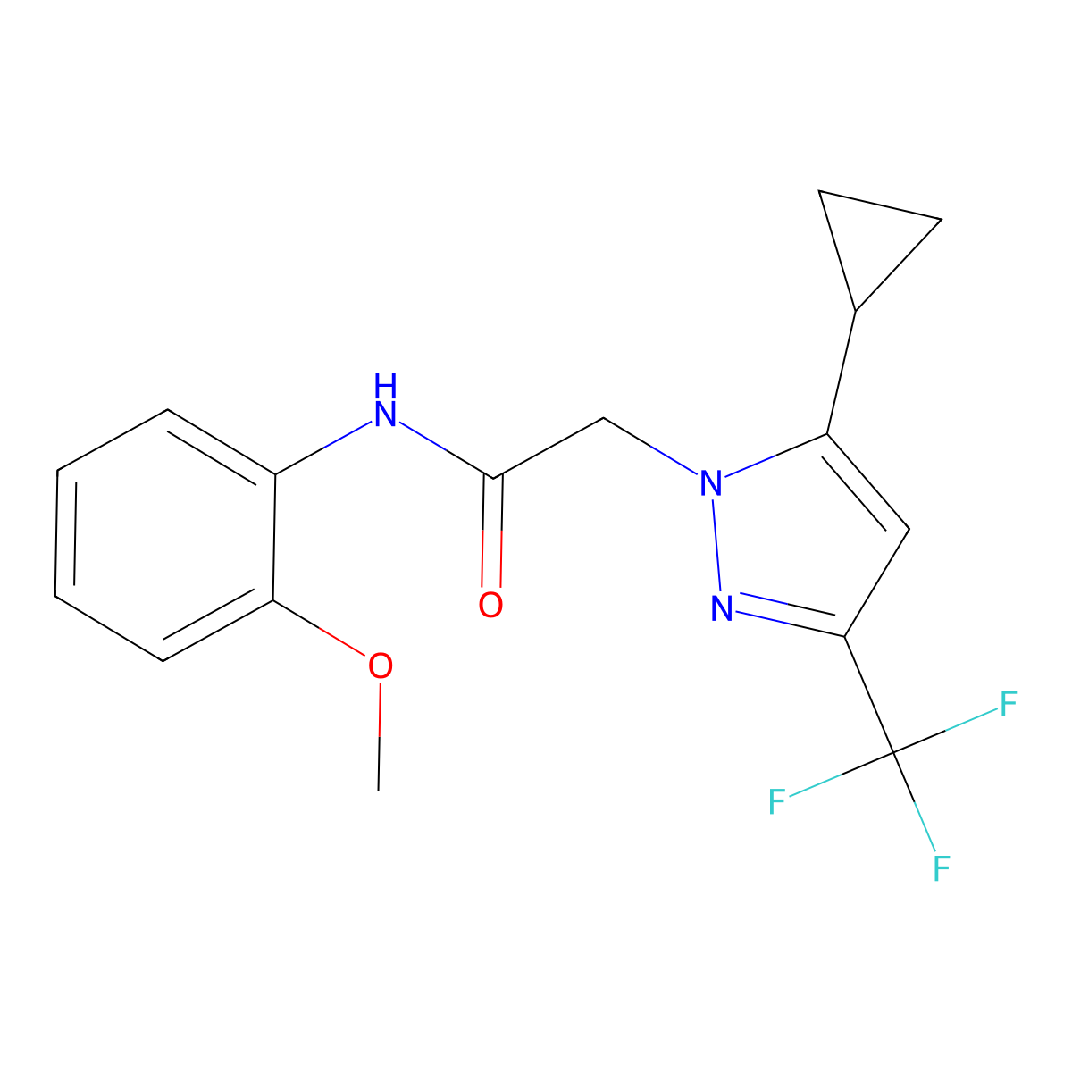 2-[5-cyclopropyl-3-(trifluoromethyl)pyrazol-1-yl]-N-(2-methoxyphenyl)acetamide molecular structure, CAS 1005640-09-4